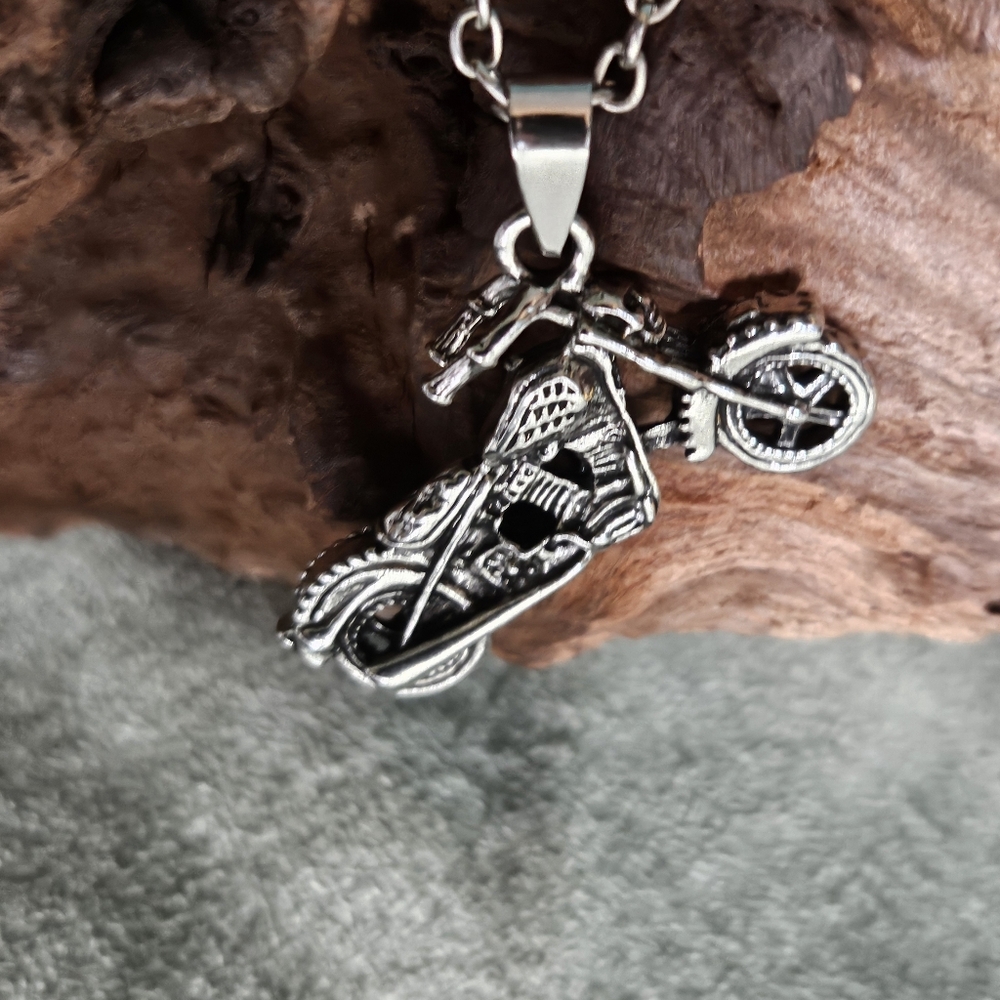 Silver Motorcycle Pendant Necklace
